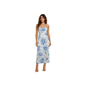 Shein MOD Blue & White Floral Satin Slip Dress